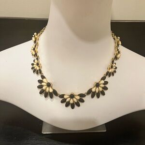 Elegant Black and Cream Floral Necklace